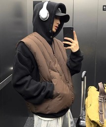ノーカラー中綿ダウンベスト