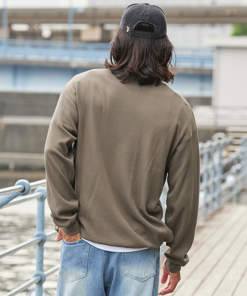 GERRY(ジェリー)の「<別注>GERRY / ジェリー ワッフル ヘンリーネック ドローコード 長袖Tシャツ/抗菌・防臭【THE CRAFT CREW PRODUCTS】(Tシャツ/カットソー・メンズ・カーキ/グレイッシュベージュ/ダークネイビー/チャコール/ブラック/オフホワイト・L/M/S)」の9枚目の写真