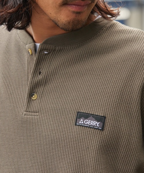GERRY(ジェリー)の「<別注>GERRY / ジェリー ワッフル ヘンリーネック ドローコード 長袖Tシャツ/抗菌・防臭【THE CRAFT CREW PRODUCTS】(Tシャツ/カットソー・メンズ・カーキ/グレイッシュベージュ/ダークネイビー/チャコール/ブラック/オフホワイト・L/M/S)」の10枚目の写真