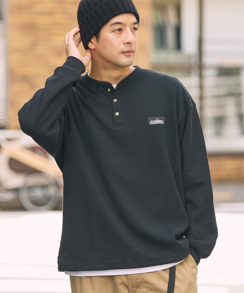 GERRY(ジェリー)の「<別注>GERRY / ジェリー ワッフル ヘンリーネック ドローコード 長袖Tシャツ/抗菌・防臭【THE CRAFT CREW PRODUCTS】(Tシャツ/カットソー・メンズ・カーキ/グレイッシュベージュ/ダークネイビー/チャコール/ブラック/オフホワイト・L/M/S)」の13枚目の写真