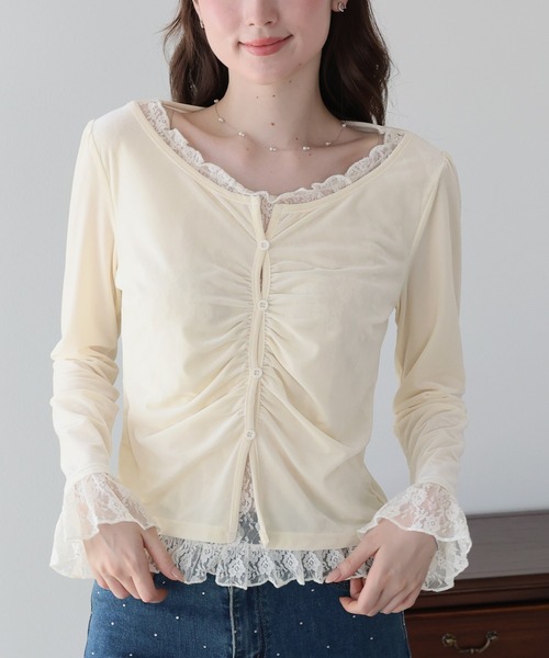 BLUEEAST(ブルーイースト)の「レースレイヤードベロアカットソー(Tシャツ/カットソー・レディース・ブラウン/ブラック/アイボリー・MEDIUM/LARGE)」の2枚目の写真