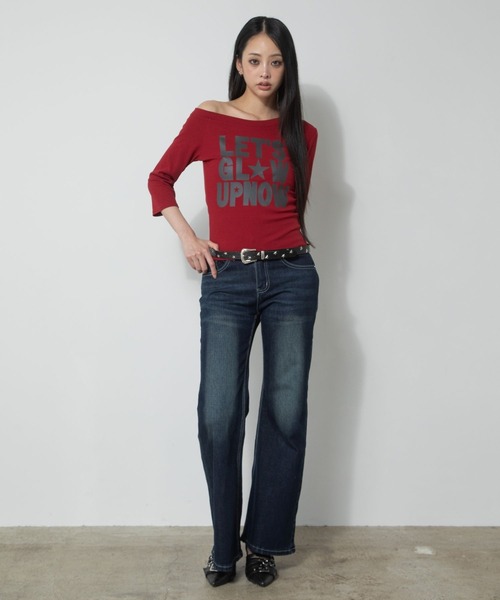 3.3 Field Trip (3.3フィールドトリップ)の「3.3 Field Trip/ワンショルロゴ5分袖トップス(Tシャツ/カットソー・レディース・ブラック/ネイビー/レッド・FREE)」の4枚目の写真