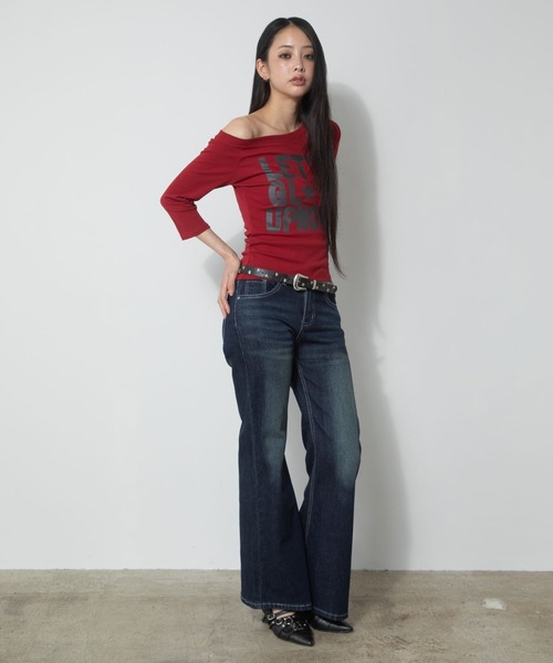 3.3 Field Trip (3.3フィールドトリップ)の「3.3 Field Trip/ワンショルロゴ5分袖トップス(Tシャツ/カットソー・レディース・ブラック/ネイビー/レッド・FREE)」の5枚目の写真