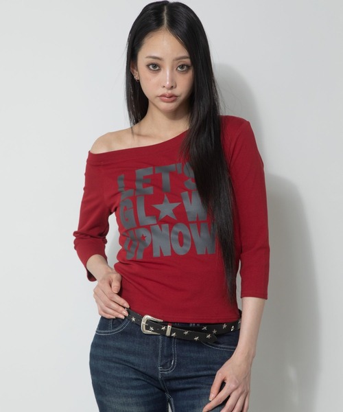 3.3 Field Trip (3.3フィールドトリップ)の「3.3 Field Trip/ワンショルロゴ5分袖トップス(Tシャツ/カットソー・レディース・ブラック/ネイビー/レッド・FREE)」の7枚目の写真