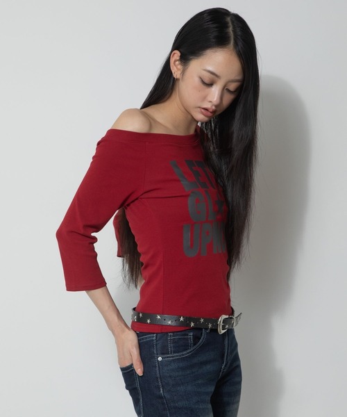 3.3 Field Trip (3.3フィールドトリップ)の「3.3 Field Trip/ワンショルロゴ5分袖トップス(Tシャツ/カットソー・レディース・ブラック/ネイビー/レッド・FREE)」の8枚目の写真