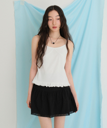 Frill ribbed sleeveless Tee (IVORY)