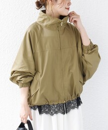 【WEB限定】〈手洗い可能〉レース ヘム スタンド ネック ギャザー ブルゾン
