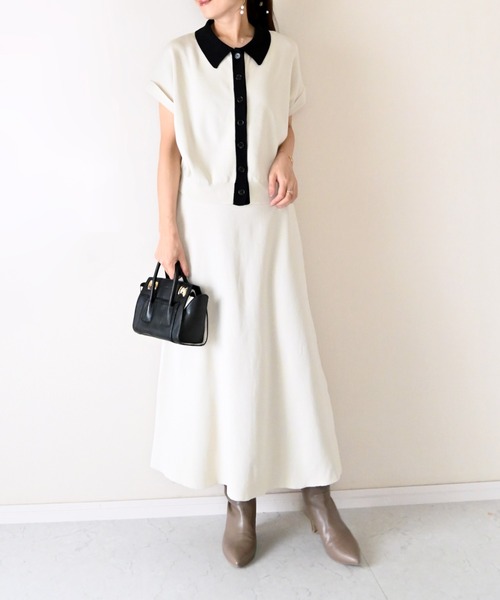 Neige(ネージュ)の「バイカラーポロニットセットアップ(ニット/セーター・レディース・ブラック/ライトベージュ・ONE SIZE)」の2枚目の写真