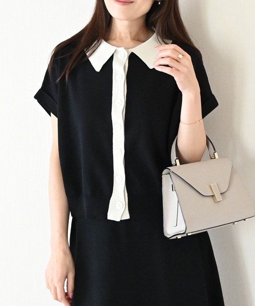 Neige(ネージュ)の「バイカラーポロニットセットアップ(ニット/セーター・レディース・ブラック/ライトベージュ・ONE SIZE)」の9枚目の写真