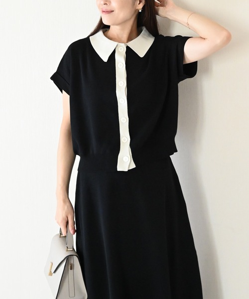 Neige(ネージュ)の「バイカラーポロニットセットアップ(ニット/セーター・レディース・ブラック/ライトベージュ・ONE SIZE)」の10枚目の写真