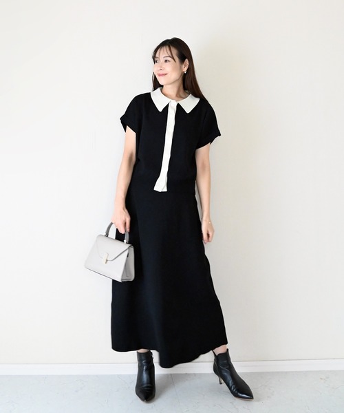 Neige(ネージュ)の「バイカラーポロニットセットアップ(ニット/セーター・レディース・ブラック/ライトベージュ・ONE SIZE)」の3枚目の写真