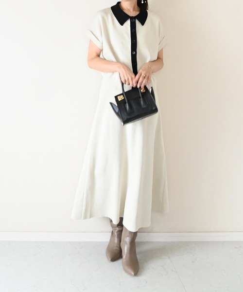 Neige(ネージュ)の「バイカラーポロニットセットアップ(ニット/セーター・レディース・ブラック/ライトベージュ・ONE SIZE)」の4枚目の写真