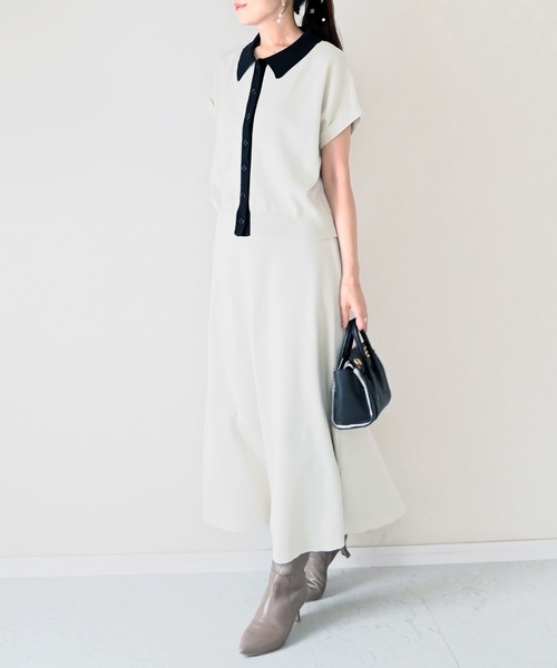 Neige(ネージュ)の「バイカラーポロニットセットアップ(ニット/セーター・レディース・ブラック/ライトベージュ・ONE SIZE)」の7枚目の写真