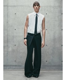 JOHN LAWRENCE SULLIVAN | JOHN LAWRENCE SULLIVAN WOOL GABARDINE FOLDED WIDE TROUSERS (2B023-0126-49)(スラックス)