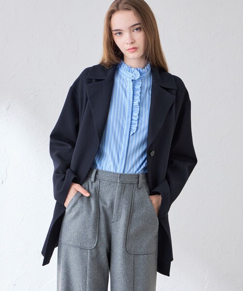 MACKINTOSH LONDON(マッキントッシュ ロンドン)の「【DURRIS/デュリス】ライトウールリバーコート(ピーコート・レディース・ネイビー/ダークネイビー/チャコールグレー・38)」の3枚目の写真