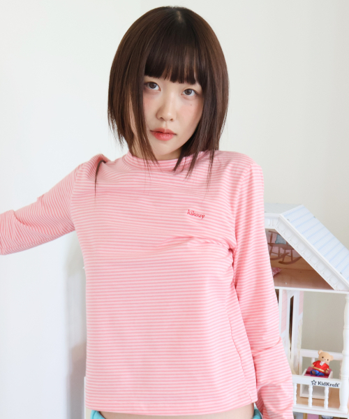 KIKOZY(キコジ)の「Mellow Stripe Long Sleeve_Cherry Red(Tシャツ/カットソー・レディース・その他・FREE)」の6枚目の写真