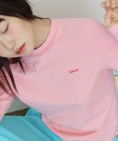 KIKOZY(キコジ)の「Mellow Stripe Long Sleeve_Cherry Red(Tシャツ/カットソー・レディース・その他・FREE)」の5枚目の写真