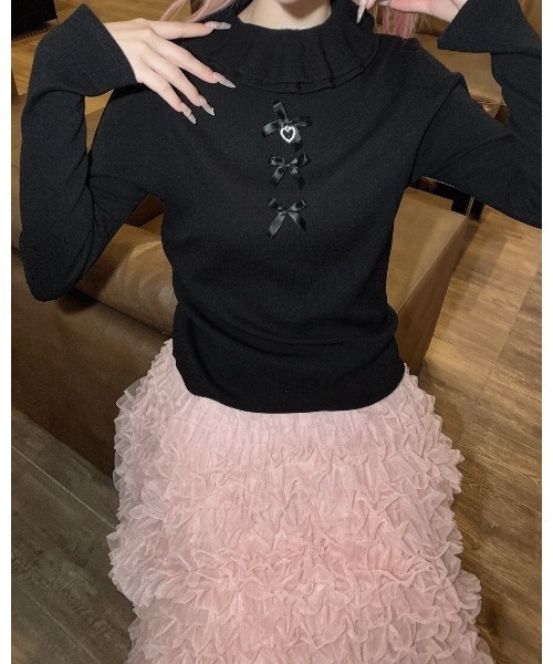 Jamie ank(ジェイミーアンク)の「3つリボンニット(ニット/セーター・レディース・ホワイト/ブラック/グレー・M)」の1枚目の写真
