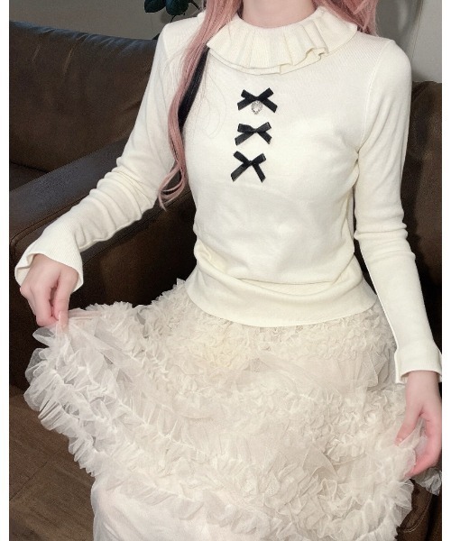 Jamie ank(ジェイミーアンク)の「3つリボンニット(ニット/セーター・レディース・ホワイト/ブラック/グレー・M)」の8枚目の写真