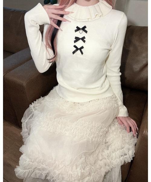 Jamie ank(ジェイミーアンク)の「3つリボンニット(ニット/セーター・レディース・ホワイト/ブラック/グレー・M)」の5枚目の写真