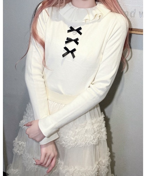 Jamie ank(ジェイミーアンク)の「3つリボンニット(ニット/セーター・レディース・ホワイト/ブラック/グレー・M)」の7枚目の写真