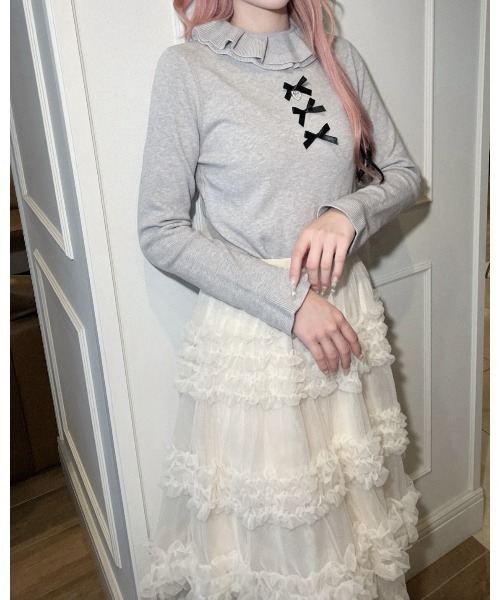 Jamie ank(ジェイミーアンク)の「3つリボンニット(ニット/セーター・レディース・ホワイト/ブラック/グレー・M)」の13枚目の写真
