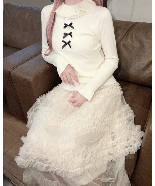 Jamie ank(ジェイミーアンク)の「3つリボンニット(ニット/セーター・レディース・ホワイト/ブラック/グレー・M)」の9枚目の写真