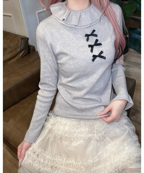 Jamie ank(ジェイミーアンク)の「3つリボンニット(ニット/セーター・レディース・ホワイト/ブラック/グレー・M)」の14枚目の写真