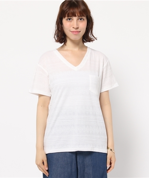 VENCEEXCHANGE(ヴァンスエクスチェンジ)の「オルテガ柄Vネック半袖T(Tシャツ/カットソー・レディース・ライトグレー/オフホワイト/ブラック/オリーブ/スカイブルー/その他21・MEDIUM)」の7枚目の写真