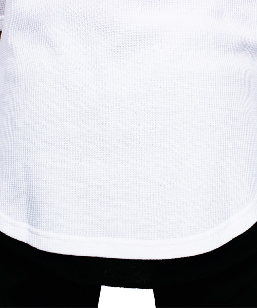 ８(eight)（エイト）の「ロング丈 7分袖Tシャツ ワッフル生地 サーマル カットソー （Tシャツ/カットソー・メンズ・ホワイト/ブラック/グレー/ネイビー・X-LARGE/LARGE/MEDIUM/SMALL）」の11枚目の写真