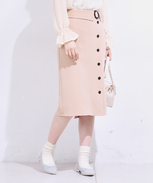 natural couture（ナチュラルクチュール）の「フロントボタンタイトSK（スカート・レディース・ブラック/カーキ/ピンクベージュ/サックスブルー・FREE）」の4枚目の写真