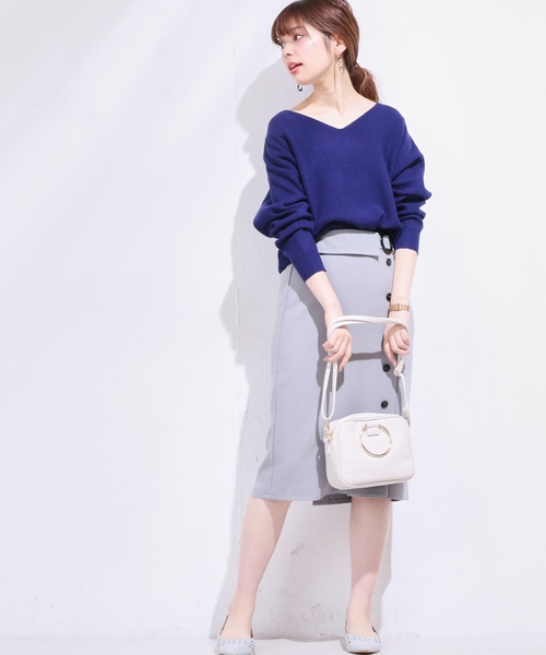 natural couture（ナチュラルクチュール）の「フロントボタンタイトSK（スカート・レディース・ブラック/カーキ/ピンクベージュ/サックスブルー・FREE）」の13枚目の写真