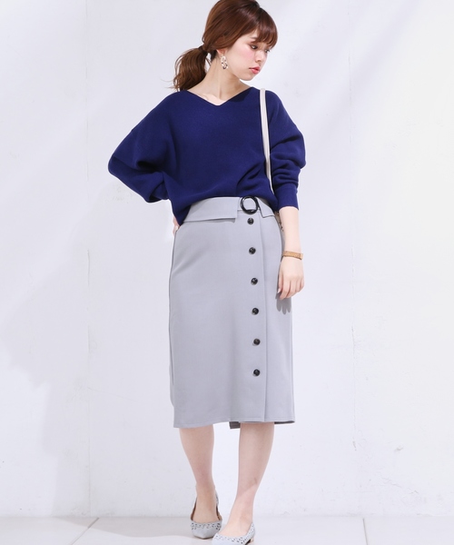 natural couture（ナチュラルクチュール）の「フロントボタンタイトSK（スカート・レディース・ブラック/カーキ/ピンクベージュ/サックスブルー・FREE）」の14枚目の写真