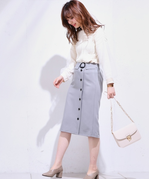 natural couture（ナチュラルクチュール）の「フロントボタンタイトSK（スカート・レディース・ブラック/カーキ/ピンクベージュ/サックスブルー・FREE）」の16枚目の写真