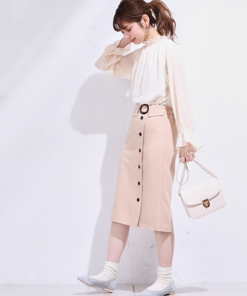 natural couture（ナチュラルクチュール）の「フロントボタンタイトSK（スカート・レディース・ブラック/カーキ/ピンクベージュ/サックスブルー・FREE）」の20枚目の写真