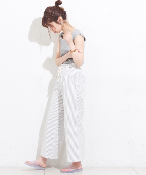 natural couture(ナチュラルクチュール)の「ツイストコード付マリンパンツ(その他パンツ・レディース・ベージュ/ネイビー/ストライプ・FREE)」の9枚目の写真