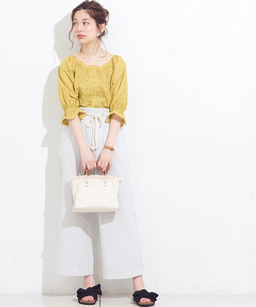 natural couture(ナチュラルクチュール)の「ツイストコード付マリンパンツ(その他パンツ・レディース・ベージュ/ネイビー/ストライプ・FREE)」の12枚目の写真