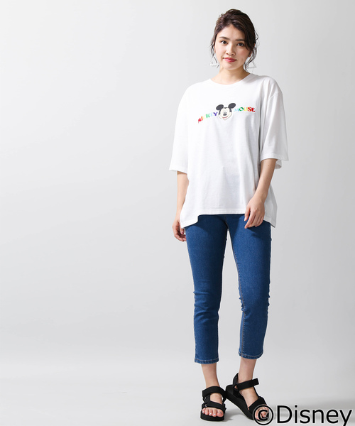 Disney（ディズニー）の「∴WEGO/Disney/MICKEY MOUSE ロゴTシャツ（Tシャツ/カットソー・レディース・ホワイト/ブラック・FREE）」の3枚目の写真