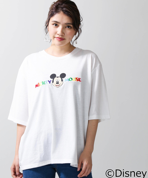Disney（ディズニー）の「∴WEGO/Disney/MICKEY MOUSE ロゴTシャツ（Tシャツ/カットソー・レディース・ホワイト/ブラック・FREE）」の4枚目の写真