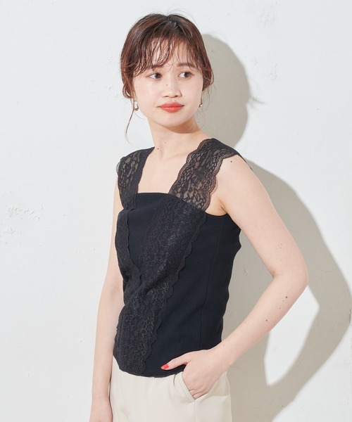 Omekashi（オメカシ）の「Ｖレースフレンチプルオーバー（Tシャツ/カットソー・レディース・オフホワイト/ブルー/ブラック/ライトグレー/モカ/グレー/カーキ・FREE）」の3枚目の写真