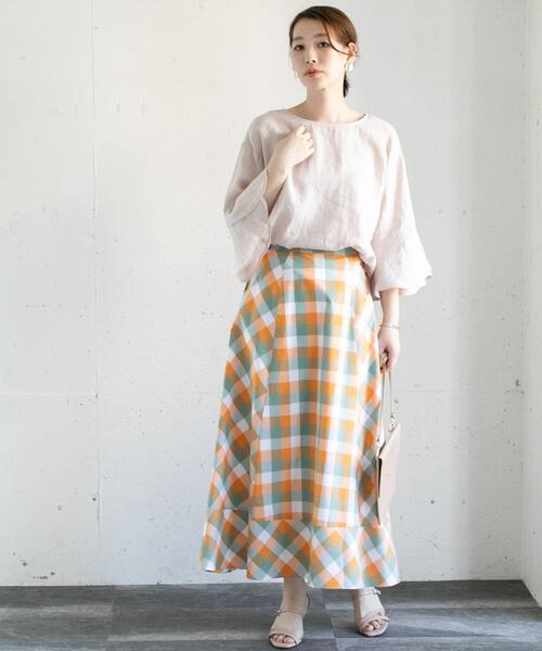 URBAN RESEARCH ROSSO WOMEN（アーバンリサーチ　ロッソ）の「カラーブロックマキシスカート∴（スカート・レディース・グリーン系その他/オレンジ系その他・38/36）」の10枚目の写真