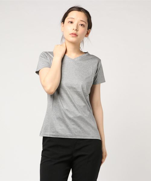 THE SUIT COMPANY（ザ・スーツカンパニー）の「＜ハンドウォッシュ＞【Littlechic】ギザリヨセルスムース半袖VネックTシャツ（Tシャツ/カットソー・レディース・ホワイト/ブラック/グレー・38）」の3枚目の写真