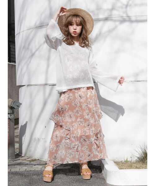 dazzlin（ダズリン）の「ラテフラワーセットアップ（ワンピース・レディース・ベージュ/オレンジ/グリーン・FREE）」の5枚目の写真