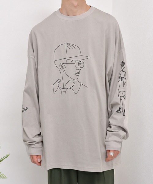 kutir（クティール）の「袖プリントストリートロンT（Tシャツ/カットソー・メンズ・ライトブルー/グレイッシュベージュ/グリーン・LARGE/MEDIUM）」の2枚目の写真