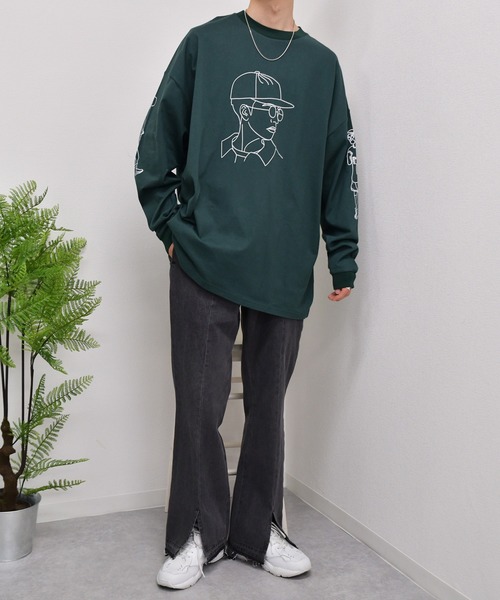 kutir（クティール）の「袖プリントストリートロンT（Tシャツ/カットソー・メンズ・ライトブルー/グレイッシュベージュ/グリーン・LARGE/MEDIUM）」の9枚目の写真