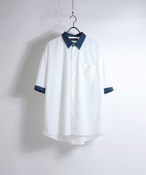 Confirm(コンファーム)の「イージーケア ビッグシルエット 襟配色 クレリック半袖シャツ【Confirm】(シャツ/ブラウス・メンズ・ブラック/ベージュ/ブラウン/グレー/ブラック系その他/ベージュ系その他/ベージュ系その他2/ブルー/ミント/サックスブルー/ホワイト/キャメル/グリーン/ホワイト系その他/ライトグレー/グレイッシュベージュ/ホワイト×ブラウン/ライトグリーン/ブラック系/ライトベージュ/ブラック系その他2・FREE/L/M)」の2枚目の写真