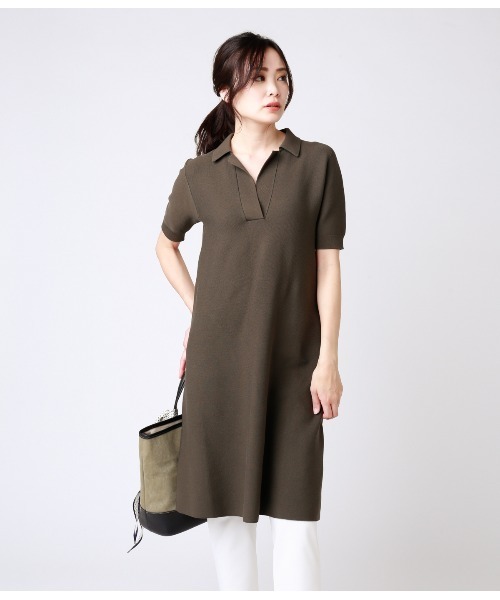 NEWYORKER（ニューヨーカー）の「【ホールガーメント】おとなニットポロワンピース（ワンピース・レディース・ベージュ/ブラック/カーキ・M/L）」の3枚目の写真
