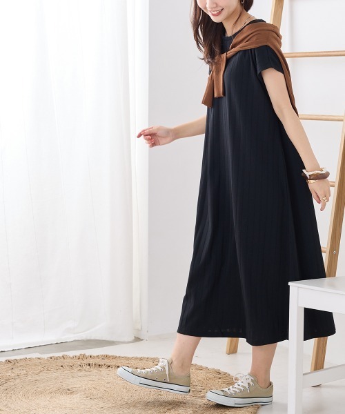 OMNES Another Edition（オムネス アナザーエディション）の「汗じみ防止 リブワンピース（ワンピース・レディース・ネイビー/ダークブラウン/ブラック・FREE）」の12枚目の写真
