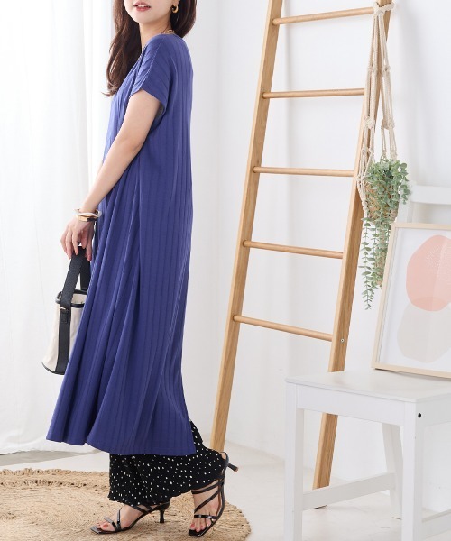 OMNES Another Edition（オムネス アナザーエディション）の「汗じみ防止 リブワンピース（ワンピース・レディース・ネイビー/ダークブラウン/ブラック・FREE）」の20枚目の写真