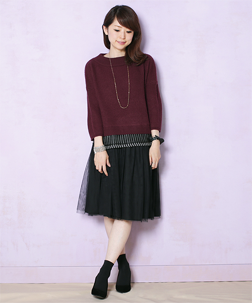 NANO universe（ナノユニバース）の「裾ストライプニットプルオーバー（ニット/セーター・レディース・ブラック/グレー/ボルドー・FREE）」の14枚目の写真